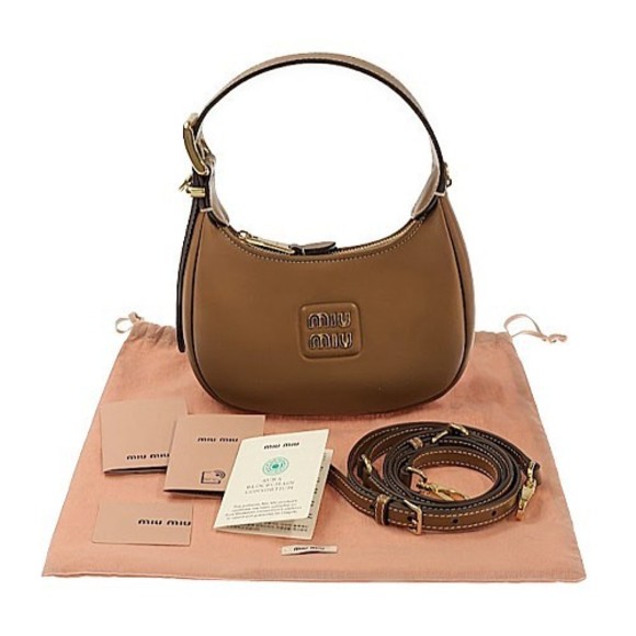 Miu Miu Leather Hobo Bag Brown Shoulder Bag 2WAY - Picture 13 of 13